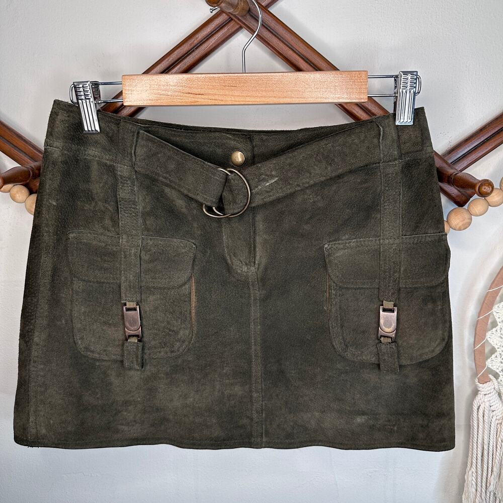 John Carlisle Essentials Olive Green Leather Mini Skirt